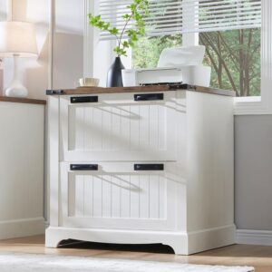 RedLemon Farmhouse Filing Cabinets with 2 Drawers, 30" File Cabinets with Hanging File Folders for A4/Letter/Legal Size Documents, Office Storage Cabinet for Study Room, Living Room (Antuique White)