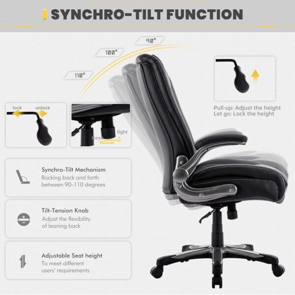 COLAMY High Back Executive Office Chair 400lbs, Large Heavy Duty Big and Tall Computer Office Desk Chair Flip-up Arms Wide Thick Seat for Home Office - Black