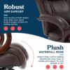 La-Z-Boy Bellamy Executive Office Chair with Memory Foam Cushions, Real Wood Arms and Swivel Base, Waterfall Seat Edge, Faux Bonded Leather, Brown