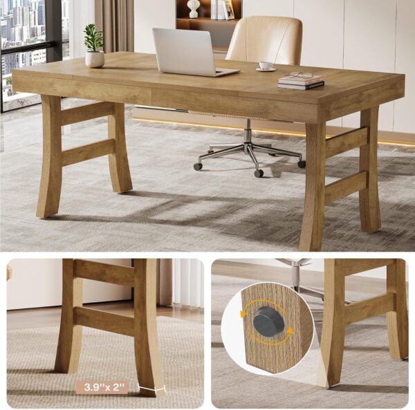 Tribesigns 63-Inch Executive Desk, Large Office Computer Desk with Sturdy Legs, Farmhouse Workstation Writing Table Business Furniture for Home Office, Light Brown