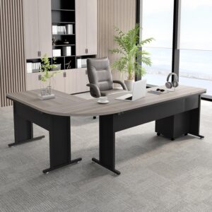 Tribesigns L-Shaped Executive Desk, Large Office Desk with 3-Drawer File Cabinet, Industrial Corner Computer Table with Drawers, Business Workstation for Home Office (Gray, 83")