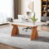 Tribesigns 71 Inch Executive Desk, Large Office Computer Desk with Heavy Duty Legs, Modern Simple Laptop Desk Study Writing Table Business Furniture for Home Office (White/Brown)