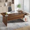 Tribesigns L-Shaped Executive Office Desk, 70.5-Inch Mid-Century Modern Executive Desk with File Cabinet and Storage Shelves, Large Computer Desk for Home Office, Brown + White
