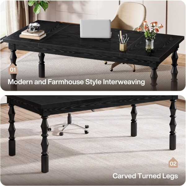 Tribesigns Large Executive Office Desk, 62.2-Inch Farmhouse Modern Computer Desk, Mid Century Study Writing Table Workstations Business Office Furniture with Carved Turned Legs (Black)