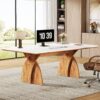 Tribesigns 71 Inch Executive Desk, Large Office Computer Desk with Heavy Duty Legs, Modern Simple Laptop Desk Study Writing Table Business Furniture for Home Office (White/Brown)