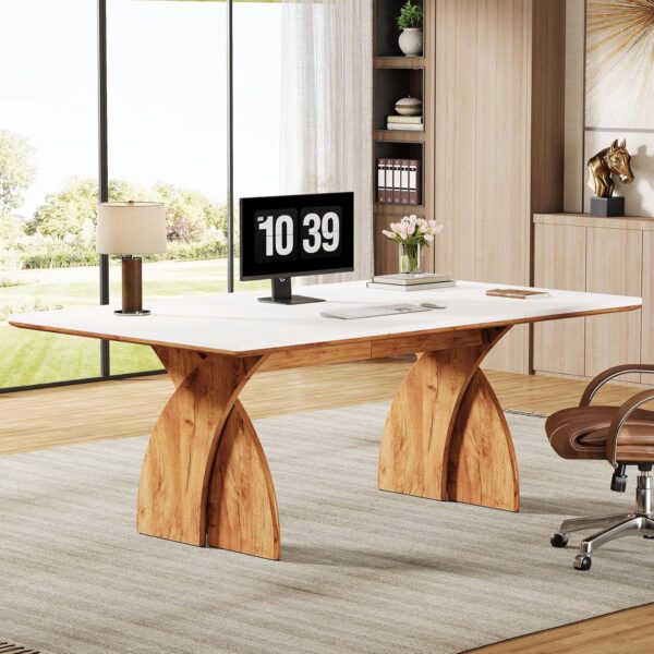 Tribesigns 71 Inch Executive Desk, Large Office Computer Desk with Heavy Duty Legs, Modern Simple Laptop Desk Study Writing Table Business Furniture for Home Office (White/Brown)