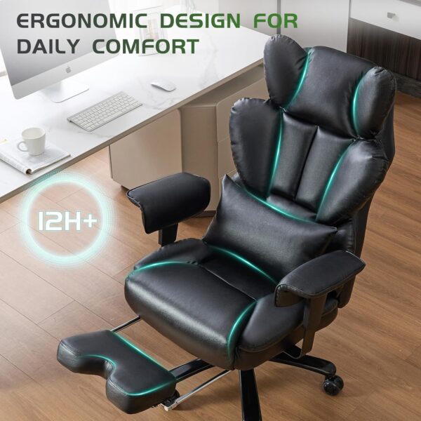 650LBS Big and Tall Office Chair with Footrest,Large Heavy Duty Executive Office Chair-Wide Seat,Adjustable Lumbar Support,Dual Rubber Wheels,Ergonomic High Back Computer Chairs for Heavy People,Black