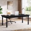 Tribesigns Large Executive Office Desk, 62.2-Inch Farmhouse Modern Computer Desk, Mid Century Study Writing Table Workstations Business Office Furniture with Carved Turned Legs (Black)