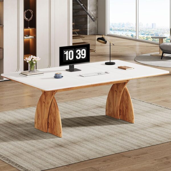 Tribesigns 71 Inch Executive Desk, Large Office Computer Desk with Heavy Duty Legs, Modern Simple Laptop Desk Study Writing Table Business Furniture for Home Office (White/Brown)