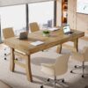 Tribesigns 63-Inch Executive Desk, Large Office Computer Desk with Sturdy Legs, Farmhouse Workstation Writing Table Business Furniture for Home Office, Light Brown
