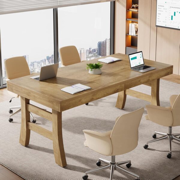 Tribesigns 63-Inch Executive Desk, Large Office Computer Desk with Sturdy Legs, Farmhouse Workstation Writing Table Business Furniture for Home Office, Light Brown