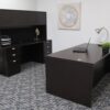 Boss Office Products Holland 71" Executive Desk and Credenza with 2 File Storage Pedestal and Hutch, Mocha