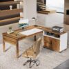 Tribesigns L-Shaped Executive Desk with Reversible File Cabinet, 63" Wooden Computer Desk with Drawers and Storage, Home Office Writing Table Business Furniture Table, Rustic Brown and White