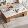 Tribesigns 85.8-Inch L-Shaped Executive Desk, Extra Large Modern Office Desk with File Drawers, Door Cabinet & Shelves, Commercial Office Table, Home Business Workstation, White & Brown