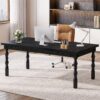 Tribesigns Large Executive Office Desk, 62.2-Inch Farmhouse Modern Computer Desk, Mid Century Study Writing Table Workstations Business Office Furniture with Carved Turned Legs (Black)