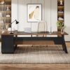 Tribesigns 78" L-Shaped Executive Desk, Large Modern Office Desk with Drawers and File Cabinet, Business Furniture with Storage Shelves, Big Computer Desk for Home Office (Light Walnut + Black)