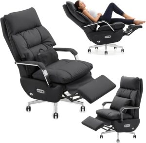 Ergonomic Executive Office Chair with Footrest – 400LBS Big and Tall PU Leather Desk Chair, One-Click Electric Recline with Massage & Pillow Support, High Back Wide Seat for Home Office (Black)
