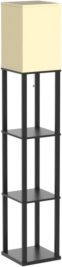 addlon Floor Lamp with Shelves, 4-Tier Modern Shelf Lamp with RGB Smart Bulb, APP Control Standing Lamps with White Lamp Shade, Floor lamp for Living Room, Bedroom - Black