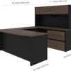 Bestar Connexion U-Shaped Executive Desk with Lateral File Cabinet and Hutch, 72W, Antigua & Black