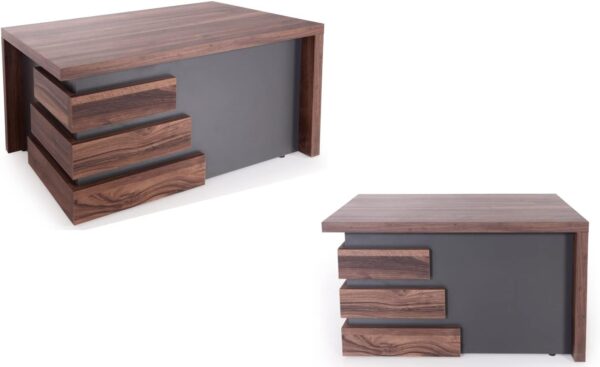 71" Wood Office Furniture Set of 3pcs | Executive Right Side L Shaped Corner Desk & File Drawers w/Telescopic Rail | Coffee Table | Storage Cabinet w/Chrome Handles | Modern Home Workstation