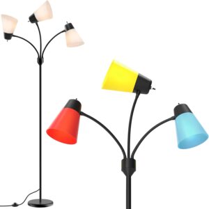 FOLKSMATE LED Floor Lamp, Medusa 3 Head Modern Adjustable Gooseneck Tall Standing Light for Living/Kids Room, Bedroom, Office, Dorm