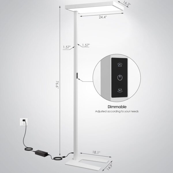 4000K LED Floor Lamp for Office, 76.6'' Full Spectrum Dimmable 100W 10400LM Natural Daylight Eye-Caring Free Standing Lamp for Reading Room Office Study Room Nursery Piano (100W)