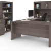 Bestar Logan U Shaped Desk with Hutch, Lateral File Cabinet, and Bookcase in Bark Gray, 66W | Complete Office Setup for Home or Commercial Spaces
