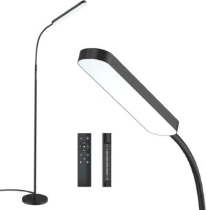 Floor Lamp -WioMio Led Floor Lamp with Remote and Touch Control for Stepless Dimmer & Temperatures, Harmless Light for Eye-caring, Adjustable Gooseneck Standing Lamp for Living Room & Bedroom.