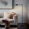 Brightech Leaf Pharmacy LED Reading Lamp, Dimmable Floor Lamp with Easy Rotation Over Chair or Desk for Living Rooms & Offices, Adjustable Standing Lamp, Tall Lamp for Sewing & Craftwork - Jet Black