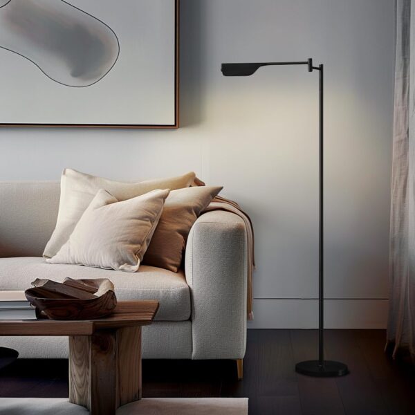 Brightech Leaf Pharmacy LED Reading Lamp, Dimmable Floor Lamp with Easy Rotation Over Chair or Desk for Living Rooms & Offices, Adjustable Standing Lamp, Tall Lamp for Sewing & Craftwork - Jet Black