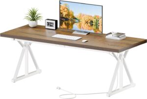 70.8-Inch Executive Desk with Power Outlet, Large Home Office Desk, Long Office Desk, Big Writing Computer Desk, Modern Work from Home Desk Office Furniture for Laptop, White