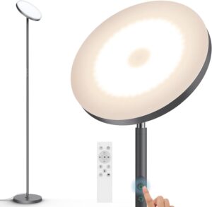36W Bright Torchiere Floor Lamps,3500LM Stepless Dimmable Tall Floor Lamp with Remote & Touch Control,Modern Standing Light for Bedroom,Office,Living Room,Grey