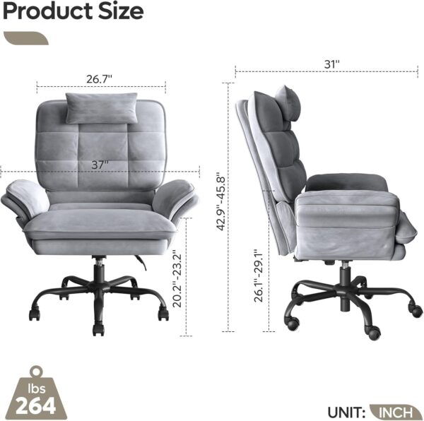 Bestier Cross Legged Office Chair, Criss Cross Chair with Adjustable Arms, 135° Reclining Velet Executive Chair with Wheels, Big and Tall Computer Desk Chair for Home, Office - Grey