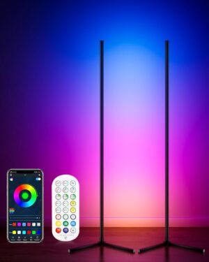 2PCS Corner Floor Lamp, 65" Smart RGB Color Changing LED Floor Lamp with APP and Remote Control, Modern Mood Lighting Corner Lamp with Music Sync, DIY Mode & Timing for Living Room Gaming Room
