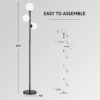 VONLUCE Mid Century Modern Floor Lamp 65", 3 Globe Lights Standing Lamp with LED Bulbs & Frosted Shades, Contemporary Dimmable Tall Pole Lamp for Living Room Bedroom Office, Black