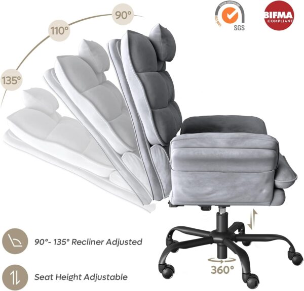 Bestier Cross Legged Office Chair, Criss Cross Chair with Adjustable Arms, 135° Reclining Velet Executive Chair with Wheels, Big and Tall Computer Desk Chair for Home, Office - Grey