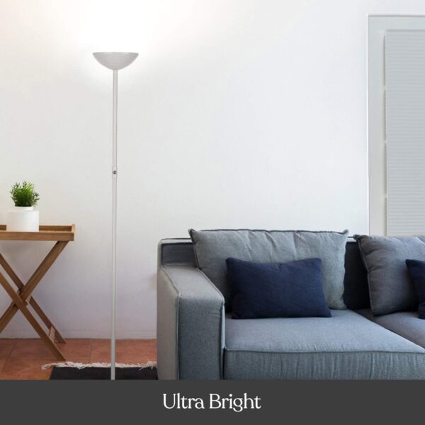 Brightech SkyLite LED Floor lamp, Torchiere Super Bright Floor Lamp for Living Rooms & Offices - 3 Way Dimmable Tall Lamp, High Lumen Standing Pole Lamp for Bedroom Reading - White