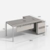71-Inch Modern Executive Office Desk, L-Shaped Executive Desk with Cabinet and Storage Shelves, Large Writing Table Business Furniture Set for Home Office