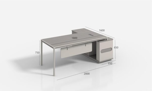71-Inch Modern Executive Office Desk, L-Shaped Executive Desk with Cabinet and Storage Shelves, Large Writing Table Business Furniture Set for Home Office