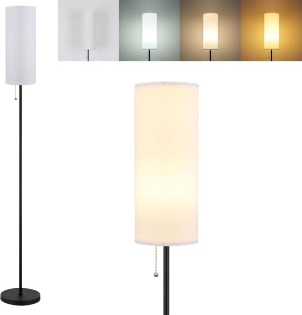 Floor Lamp for Living Room, Modern Standing Lamps with Lampshade, Minimalist Tall Lamp with Chain Switch for Living Room, Bedroom, Kids Room, Office,Standing Lamp LED Bulb Included (White Shade)