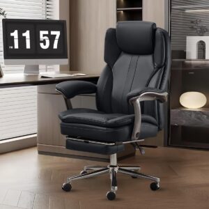 Big and Tall Office Chair 550 lbs Extra Wide Leather Luxury Executive Chair with Retractable Footrest, Heavy-Duty Ergonomic Chair, High Back Computer Chairs with Adjustable Height