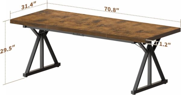 70.8-Inch Executive Desk with Power Outlet, Large Office Desk, Long Home Office Table, Big Writing Computer Table, Modern Work from Home Desk Office Furniture for Laptop, Rustic Brown/Black