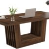 Tribesigns 63-inch Executive Office Desk, Modern Computer Home Office Desk with Robust Base, Large Wooden Writing Conference Table Business Workstation for Home Office, Walnut Brown