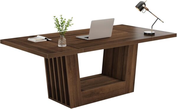 Tribesigns 63-inch Executive Office Desk, Modern Computer Home Office Desk with Robust Base, Large Wooden Writing Conference Table Business Workstation for Home Office, Walnut Brown