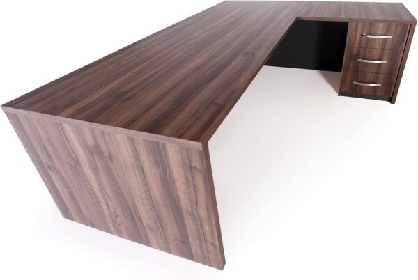 71" Wood Office Furniture Set of 3pcs | Executive Right Side L Shaped Corner Desk & File Drawers w/Telescopic Rail | Coffee Table | Storage Cabinet w/Chrome Handles | Modern Home Workstation