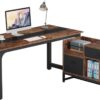 Tribesigns Office Desk with File Cabinet, 70.8" L-Shaped Executive Desk for Home Office Workstation Business Furniture Set, Rustic Brown/Black