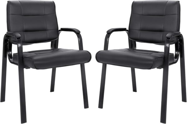 SUPER DEAL Office Guest Chair Bonded Leather Executive Side Chair Reception Chair with Solid Metal Frame Home Office Furniture, Set of 2