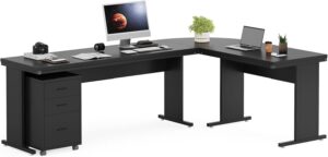 Tribesigns L-Shaped Executive Desk with File Cabinet, 83 Inch Large Corner Computer Desk with Drawers, Industrial Business Furniture Work Desk for Home Office (Black)