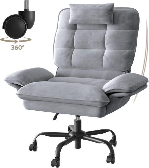 Bestier Cross Legged Office Chair, Criss Cross Chair with Adjustable Arms, 135° Reclining Velet Executive Chair with Wheels, Big and Tall Computer Desk Chair for Home, Office - Grey