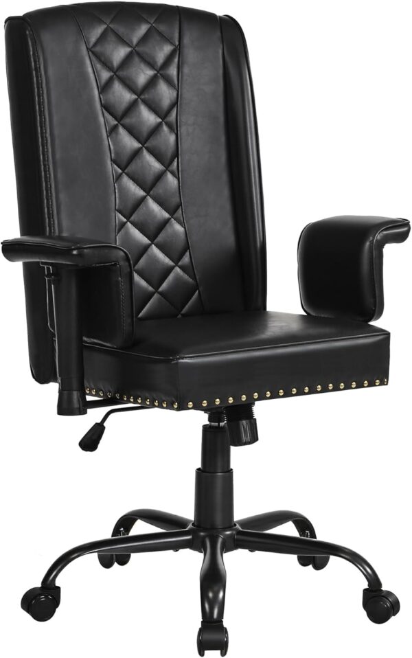 VECELO Ergonomic Office Chair – High Backrest with Tilt, PU Leather, Diamond-Stitched Back, Adjustable 45°Armrests & Sponge Cushion, Black